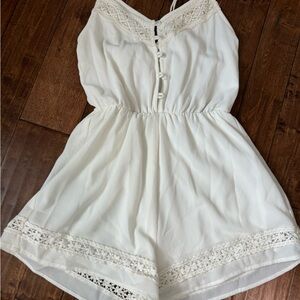 White Lace Trim Romper